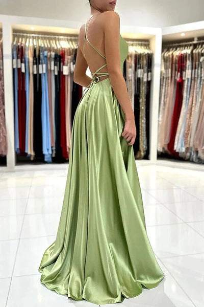 Simple Green Satin A-line Backless Prom Dresses, Party Dresses,BD930728