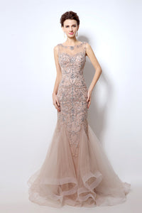 Champagne Mermaid Long Prom Dresses Formal Evening Dress, BS01