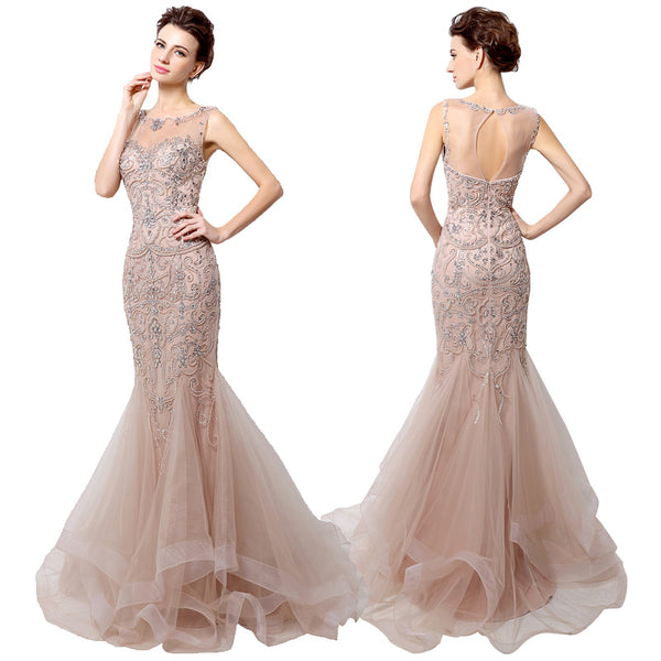 Champagne Mermaid Long Prom Dresses Formal Evening Dress, BS01