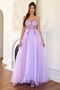 Long Lilac Tulle A-line Prom Dresses With Beading, Long Formal Dresses,BD930777