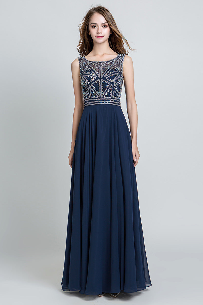 beaded top chiffon dress Elizabeth K GL3005 Long Chiffon Dress Formal Dress Shops XS / Champagne