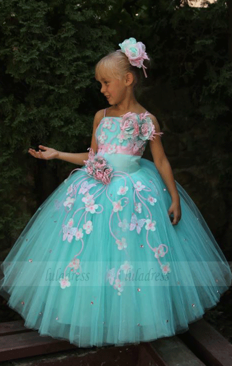 Spaghetti Straps Flower Girl Dress,Tulle Flower Girl Dress, Ball Gown Flower Girl Dresses