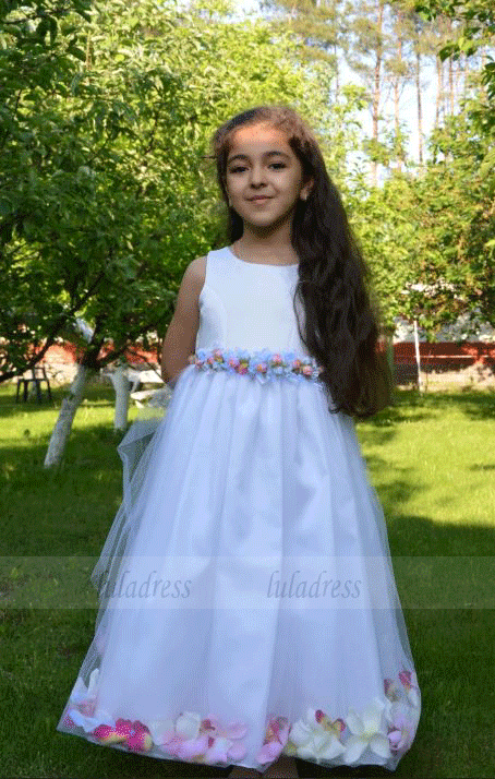 Long Flower Girl Dresses,Appliques Flower Girl Dress