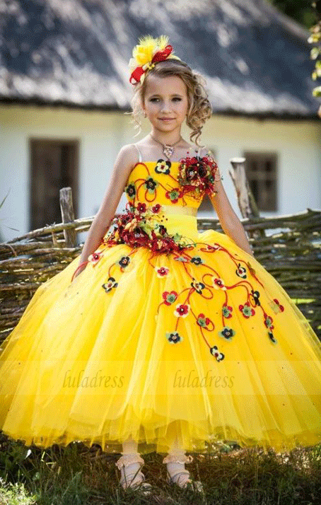 Formal Beautiful Kids Children Yellow Flower Girl Dresses,Flower Girl Dresses