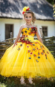 Formal Beautiful Kids Children Yellow Flower Girl Dresses,Flower Girl Dresses,BW97432