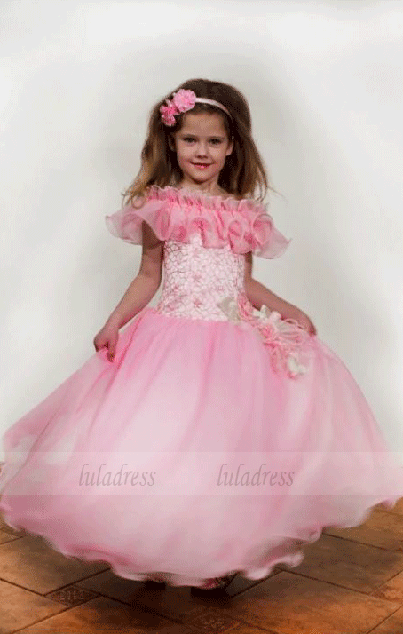 Flower Girl Dress,Pink Appliques Flower Girl Dresses