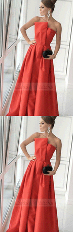 long prom dress, Red Satin A line prom dresses