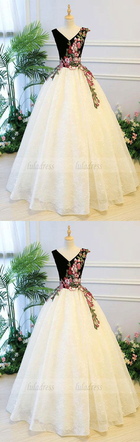 Custom made v neck long prom dress, ball gown prom dress