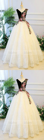 Custom made v neck long prom dress, ball gown prom dress