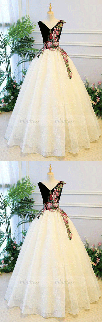 Custom made v neck long prom dress, ball gown prom dress