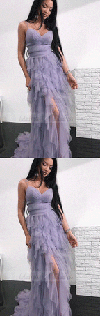 Unique tulle long prom dress, evening dress