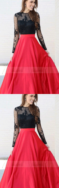 Long Sleeves Black and Red Long Prom Dress Party Dress,BD98225