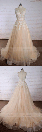 round neck lace long prom dress, evening dress