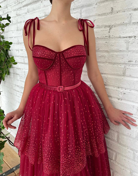 Tulle Dark Red Glitter Homecoming Dresses,Prom Dresses,BD930621