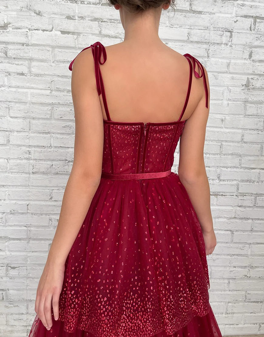 Tulle Dark Red Glitter Homecoming Dress, Red / UK 8 Tulle Dark Red Glitter Homecoming Dress, Red / UK 8