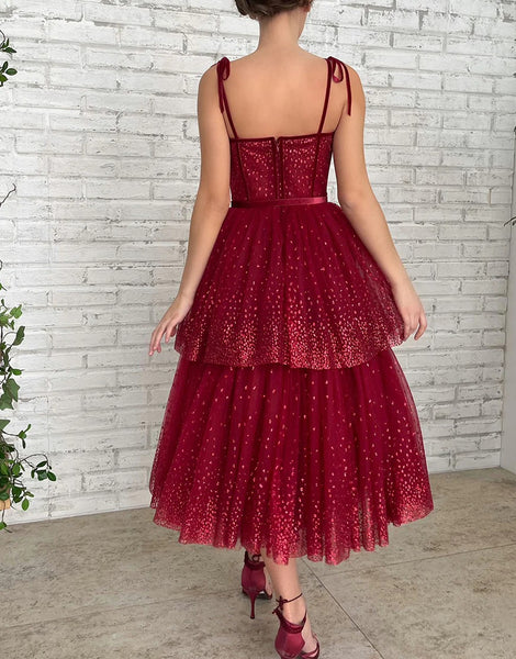 Tulle Dark Red Glitter Homecoming Dresses,Prom Dresses,BD930621