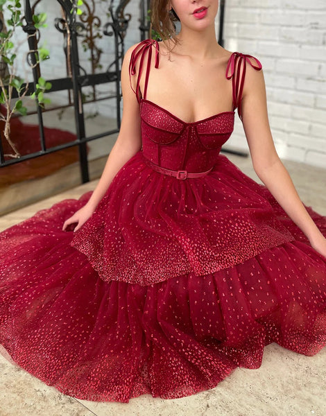 Tulle Dark Red Glitter Homecoming Dresses,Prom Dresses,BD930621