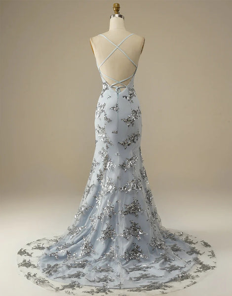 Mermaid Long Glitter Silver Prom Dresses,Evening Dresses,BD930680