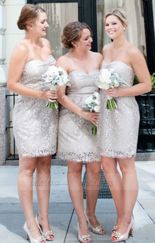 Sheath Lace Sweetheart Silver Above-knee Bridesmaid Dress,BD99734