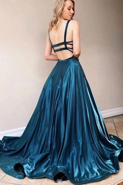 Simple Satin A-line Square Neck Backless Prom Dresses, Evening Dresses,BD930786