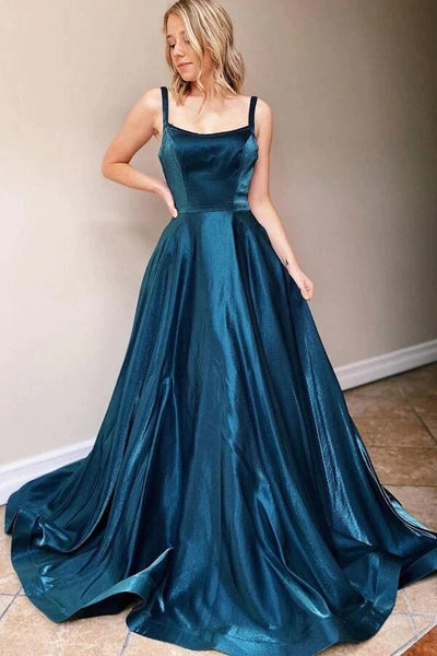 Simple Satin A-line Square Neck Backless Prom Dresses, Evening Dresses,BD930786