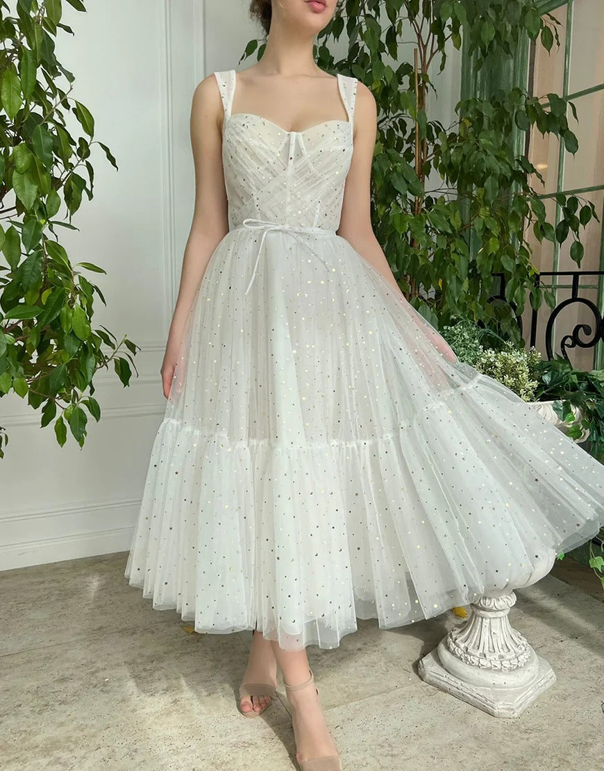 Straps Short Tulle Prom Dresses White Homecoming Dress,BD930623