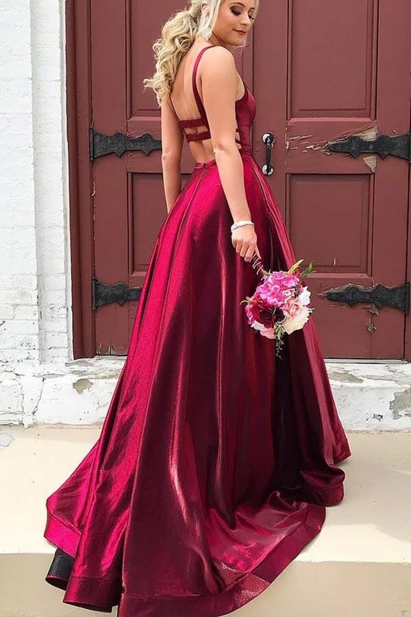 Taffeta Long A-line Scoop Spaghetti Straps Prom Dresses With Pockets – luladress