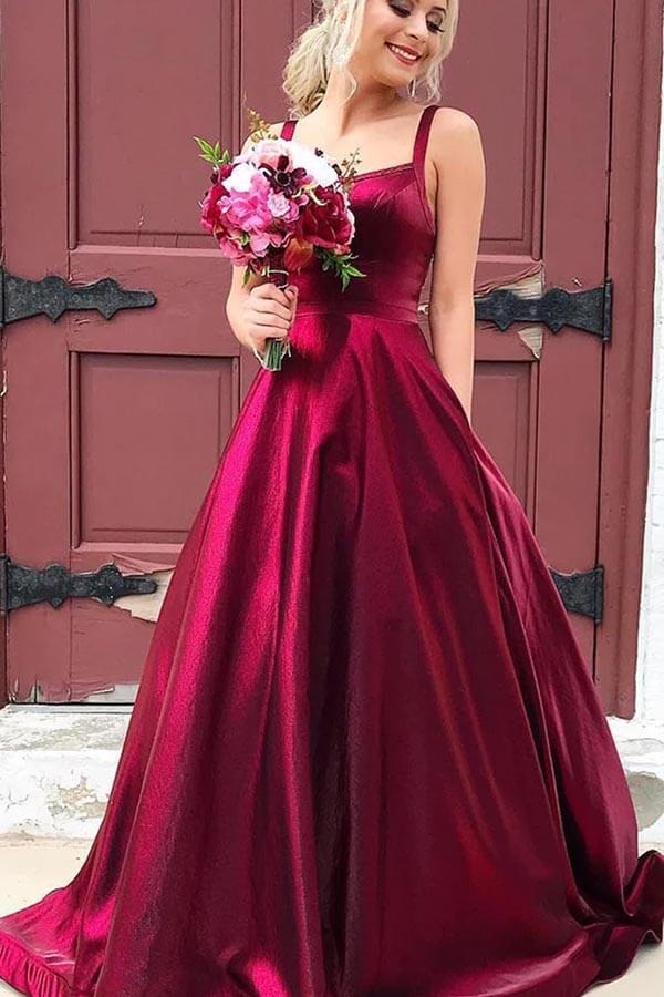 Taffeta Long A-line Scoop Spaghetti Straps Prom Dresses With Pockets,BD930770