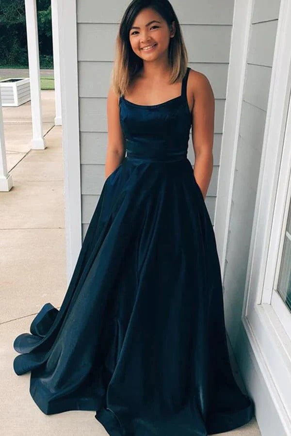 Taffeta Long A-line Scoop Spaghetti Straps Prom Dresses With Pockets luladress Taffeta Long A-line Scoop Spaghetti Straps Prom Dresses With Pockets luladress