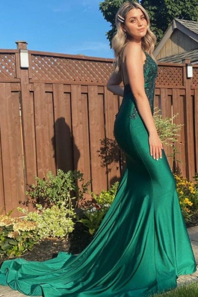 Sexy Mermaid Spaghetti Straps Lace Backless Prom Dresses Online,PD21090