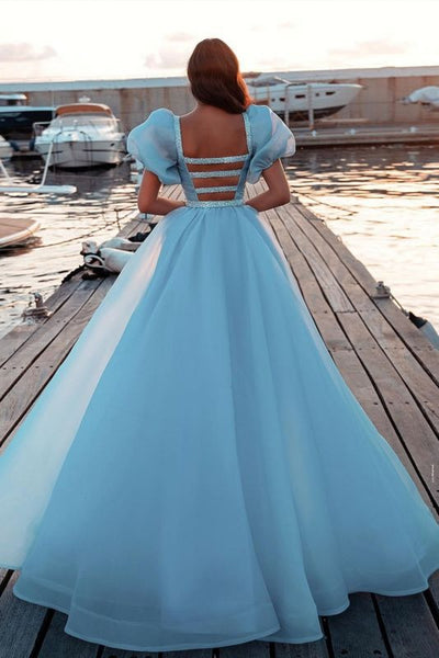 Mermaid Tulle Lake Blue Sequins Prom Dresses With Detachable Skirt,BD93037