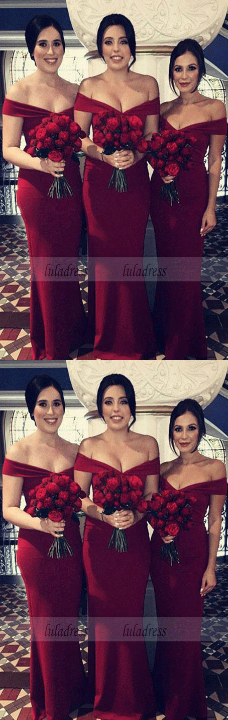 Simple V-neck Off The Shoulder Mermaid Floor Length Bridesmaid Dresses