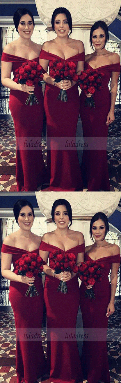 Simple V-neck Off The Shoulder Mermaid Floor Length Bridesmaid Dresses