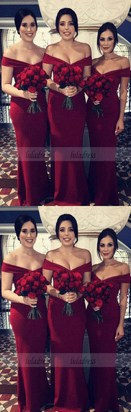 Simple V-neck Off The Shoulder Mermaid Floor Length Bridesmaid Dresses,BD99574