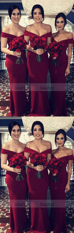 Simple V-neck Off The Shoulder Mermaid Floor Length Bridesmaid Dresses