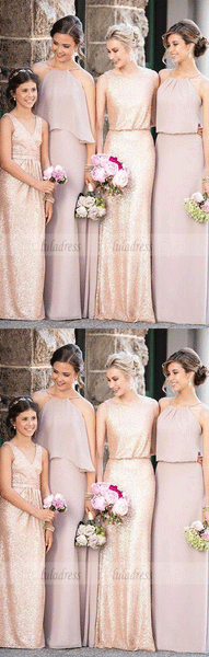 Cheap Mismatched Dark Gold Sequin Long Bridesmaid Dresses, Affordable Unique Custom Long Bridesmaid Dresses,BD99542