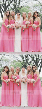 Custom Made Pink Ruched Sweetheart Neckline Floor Length Chiffon Bridesmaid Dress