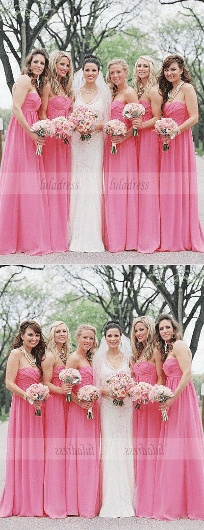 Custom Made Pink Ruched Sweetheart Neckline Floor Length Chiffon Bridesmaid Dress