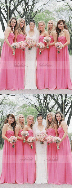 Custom Made Pink Ruched Sweetheart Neckline Floor Length Chiffon Bridesmaid Dress,BD99389