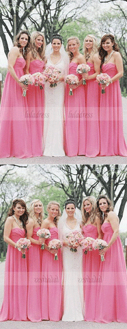 Custom Made Pink Ruched Sweetheart Neckline Floor Length Chiffon Bridesmaid Dress