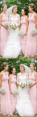 Pink Long Bridesmaid Dress, Pink Long Bridesmaid Dress with Key Hole