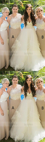 Sheath Halter Sweep Train  Bridesmaid Dress with Appliques