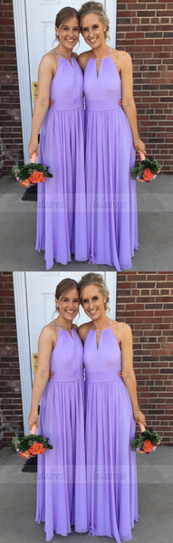 A-Line Round Neck Keyhole Lavender Chiffon Bridesmaid Dress,BD99847