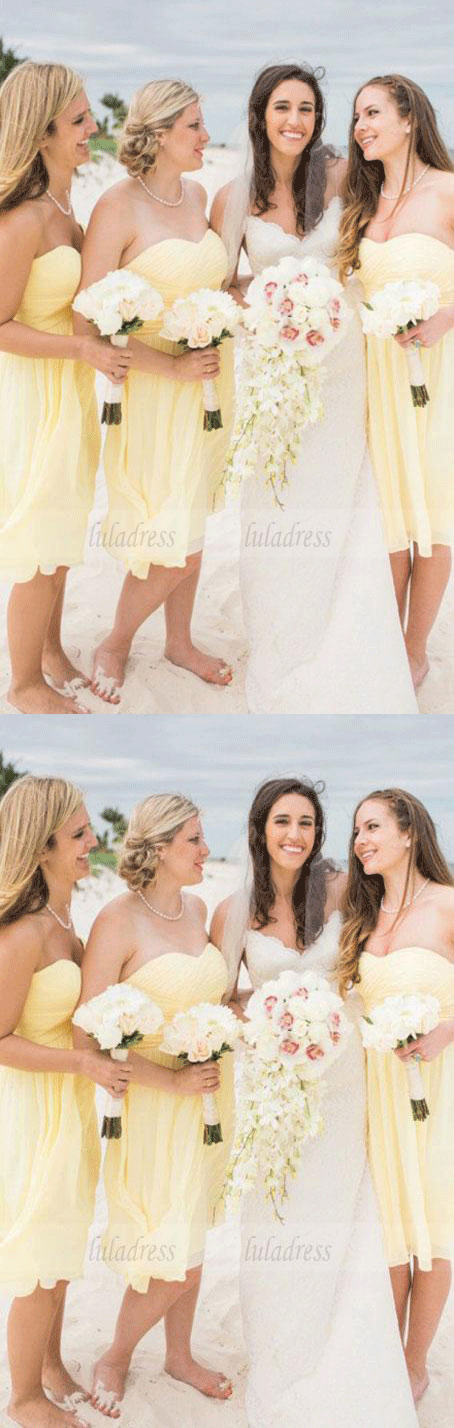 A-Line Sweetheart Knee-Length Yellow Chiffon Bridesmaid Dress Ruched
