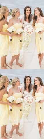 A-Line Sweetheart Knee-Length Yellow Chiffon Bridesmaid Dress Ruched