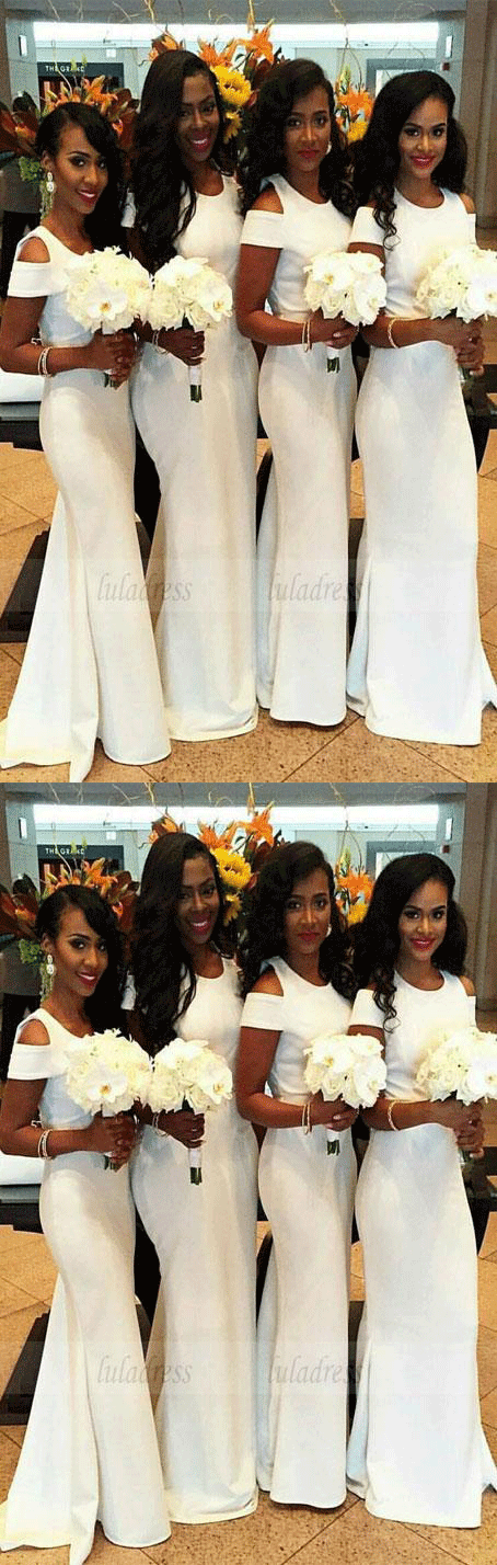 Charming Bridesmaid Dress,White Bridesmaid Dress,Sheath Bridesmaid Dress