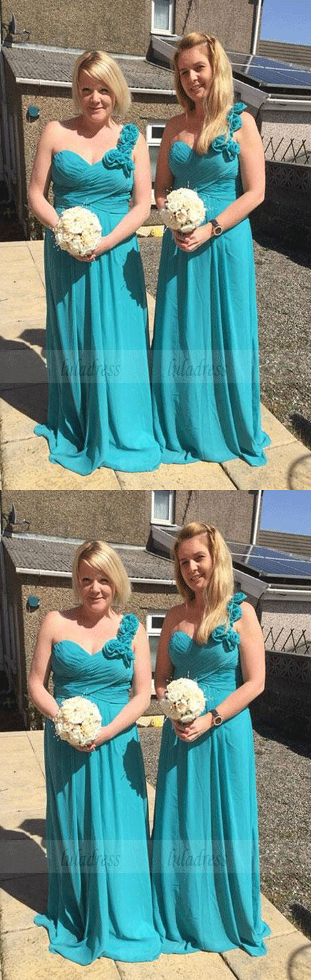 One Shoulder Chiffon Formal Dresses Floral Ruched Simple Bridesmaid Dresses
