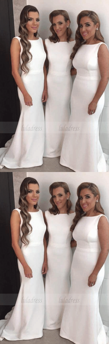 White Bridesmaid Gown,Mermaid Bridesmaid Dresses