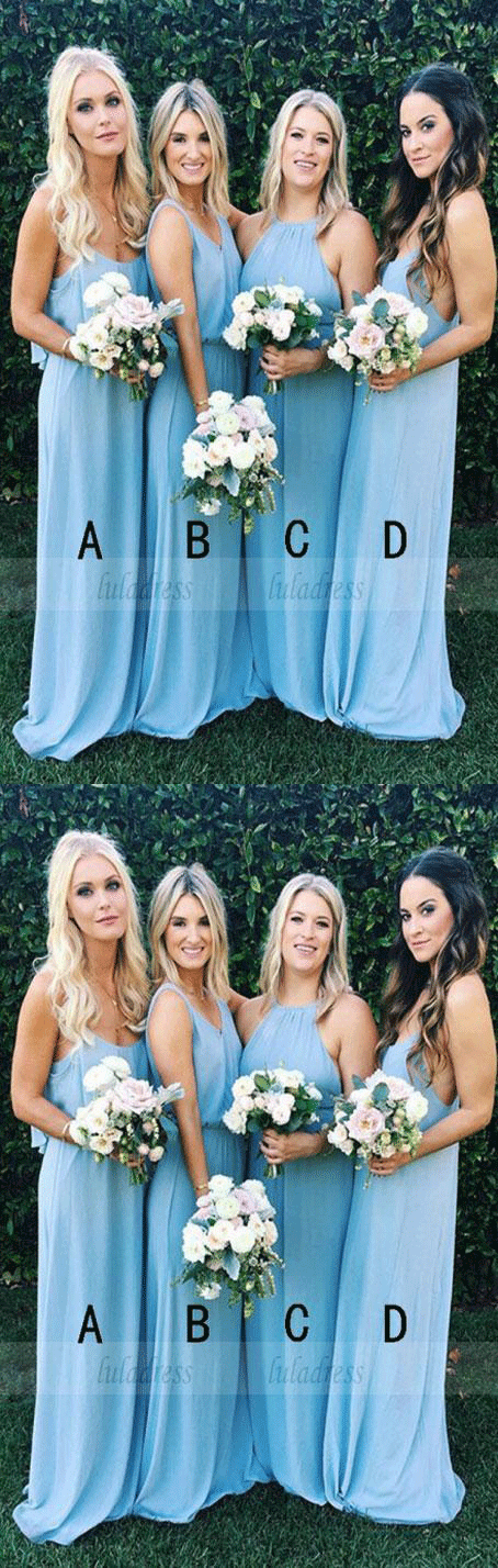 A-Line Halter Sweep Train Sleeveless Chiffon Bridesmaid Dress