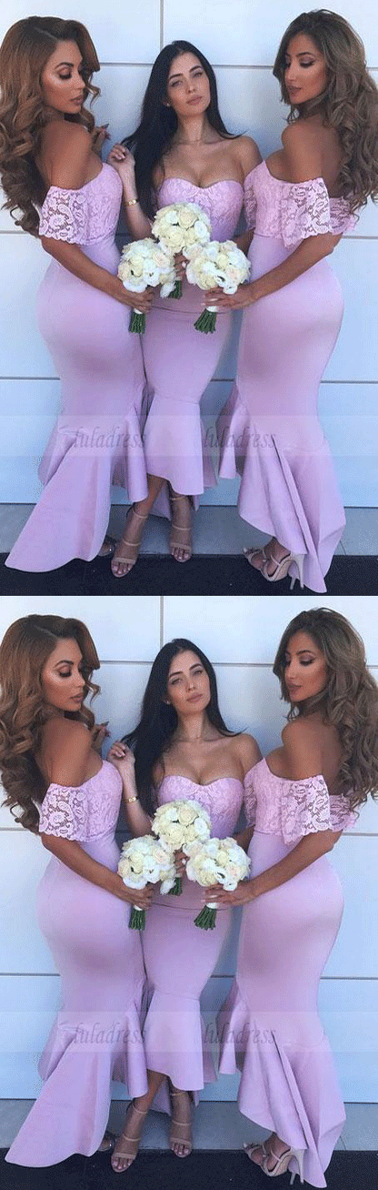 Mermaid Lilac Bridesmaid Dresses With Lace, Off-the-Shoulder Bridesmaid Dresses